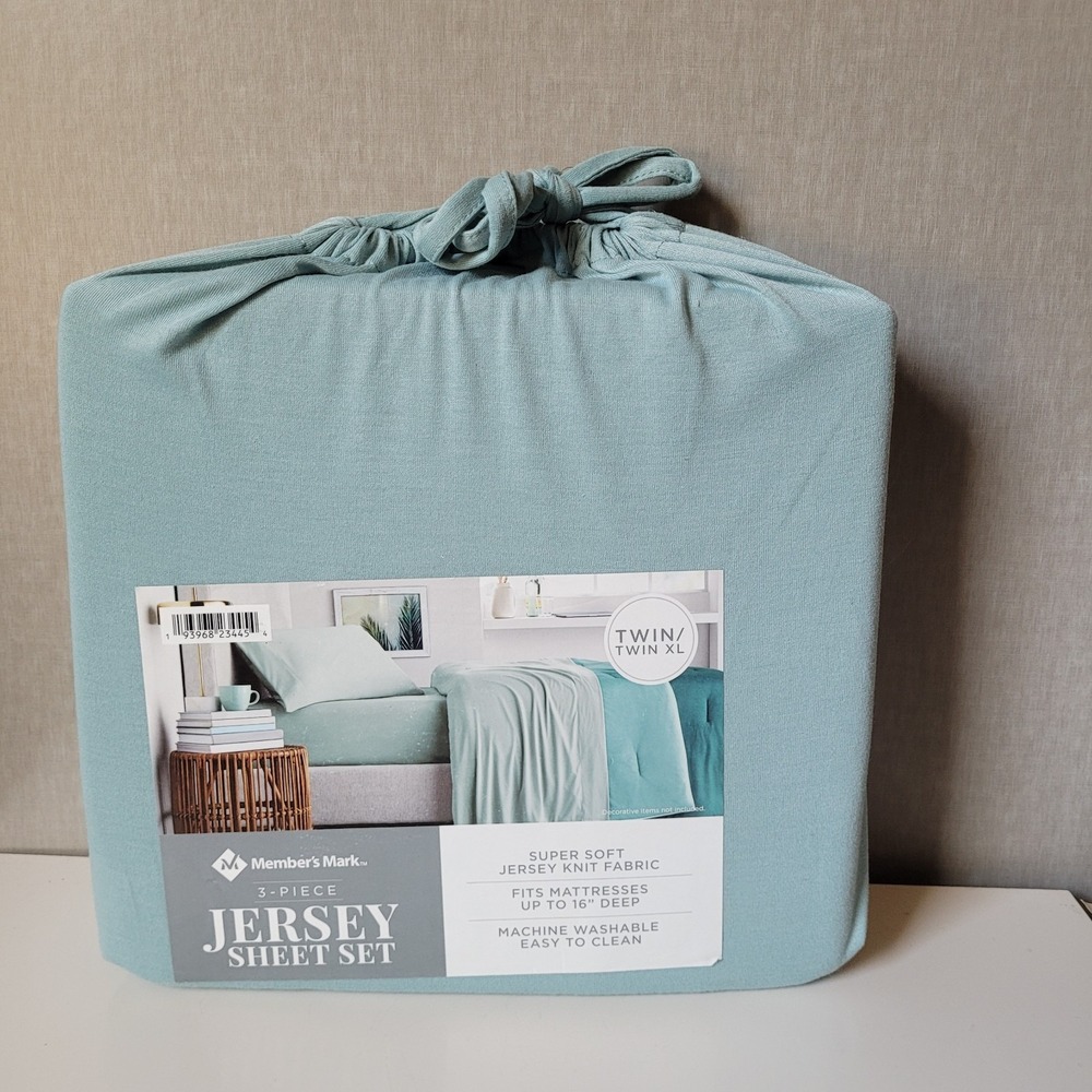 Member's Mark 3-Piece Jersey Sheet Set Twin/Twin XL Sage Turquoise New In Box